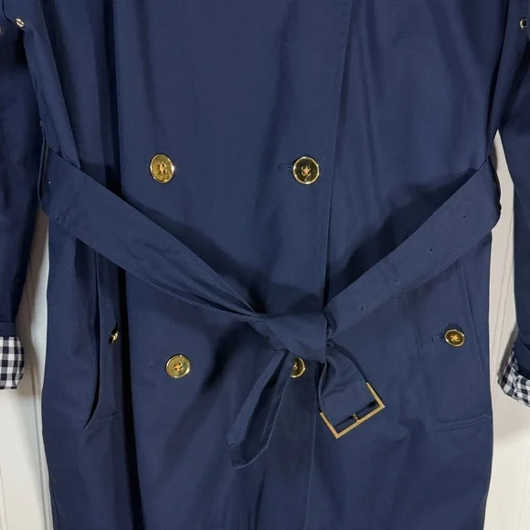 Lauren Ralph Lauren Navy Double-Breasted Belted Trench Coat Checkered Lining L - Picture 5 of 16